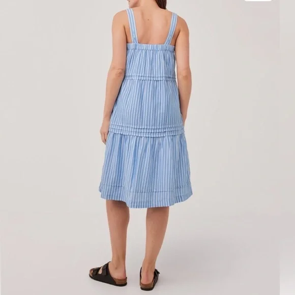 Pact The Sunset Easy Blue Stripe Organic Cotton Cami Dress. Size Medium. - Picture 4 of 12